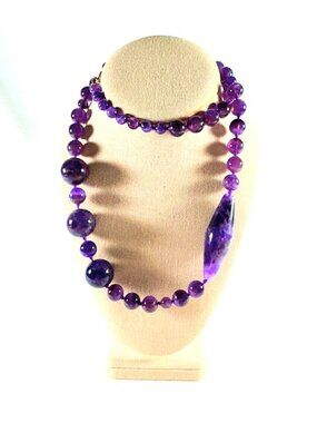 Amethyst Necklace 30” CHUNKY Over The Head Style Like New Condition